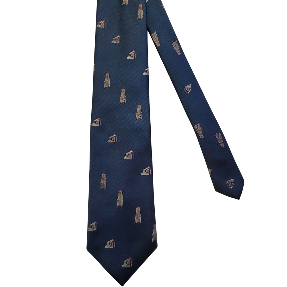 Briar Necktie Mens OS Navy Blue Oil Rig Digger Pumpjack Oilfield Silk Blend Tie